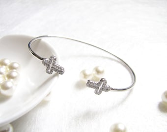 Stunning Cross Sterling Silver Bangle, Silver Bracelet, Sparkling Cubic Zirconia Cuff, Adjustable Bangle, Everyday Jewelry