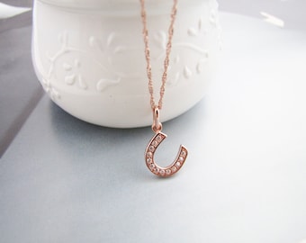 Tiny Horseshoes Sterling Silver Pendant Choker Danity 14K Rose Gold Plated Sterling Silver Necklace 18"
