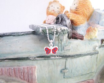 Kid's Sterling Silver Choker,  Enamel Butterfly Pendant Necklace, Sterling Silver Pendant, Kid's Sterling Silver Necklace, Kid's Gift