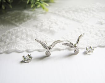 Delicately Crafted Ear Studs, Dove Earrings, Stud Earrings, Sterling Silver Earrings, Ear Post, Gift for Her