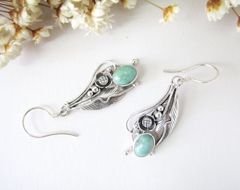 Adorable Turquoise Earrings, Sterling Silver Earrings, Silver Earrings, Dangling Earrings, Gift for Her