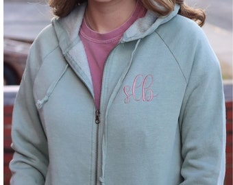 Monogrammed Jacket, Embroidered Hoodie Jacket, Personalized Full Zip Jacket, Fleece Sweater Jacket, Personalized Coat, Gifts for Her