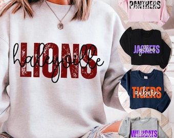 Custom School Mascot Sweatshirt, Personalize Team Spirit Shirt, Game Day Outfit, Cheer Mascot Shirt, Girly Mascot Shirt, Back To School Gift