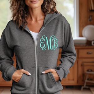 Personalized Monogrammed Zip up Sweater Jacket, Gifts for her, Monogrammed Sweatshirt, Christmas Gifts