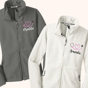 Monogrammed Nurse Full Zippered Personalized Midweight Fleece Nurse Fleece Jacket  Personalized Ladies Nurse Doctor Heart Stethoscope