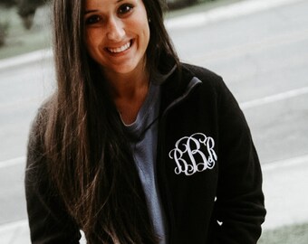 monogrammed fleece jacket, full zip jacket, ladies jacket, gifts for her, monogrammed coat, personalized jacket