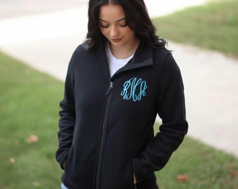 monogrammed fleece jacket, full zip jacket, ladies jacket, gifts for her, monogrammed coat, personalized jacket
