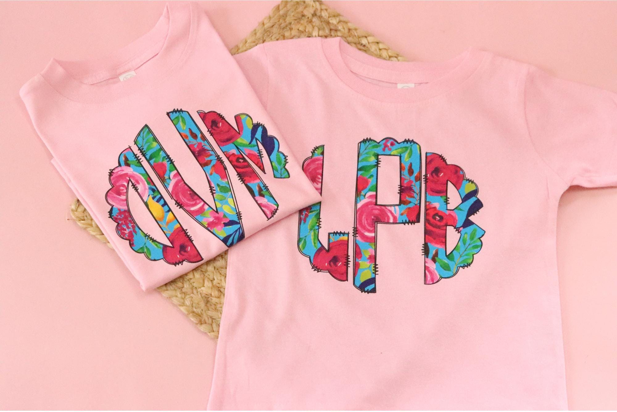 Personalized Monogrammed Shirt, Floral Personalized Tee Shirt, Girls Monogram Shirt, Toddler Infant size, Personalized T Shirt, image size:2000x1338