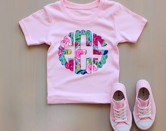 Personalized Monogrammed Shirt, Floral personalized Tee shirt, Girls Monogram shirt, Toddler Infant Size, personalized t shirt