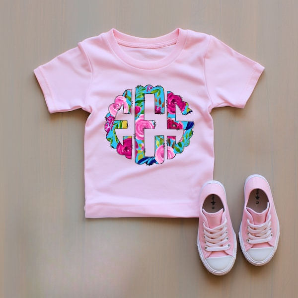 Personalized Monogrammed Shirt, Floral personalized Tee shirt, Girls Monogram shirt, Toddler Infant Size, personalized t shirt