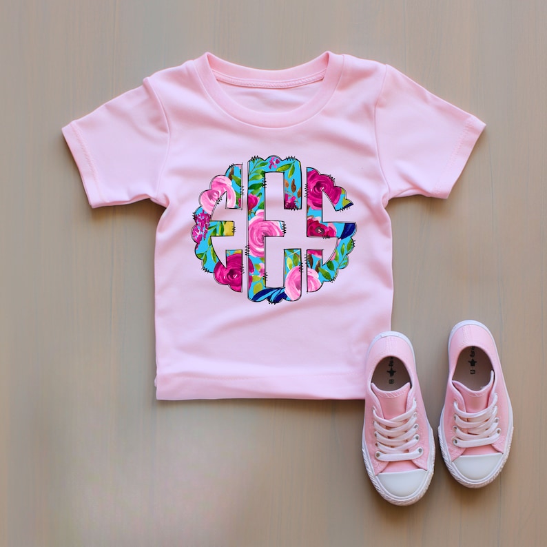 Personalized Monogrammed Shirt, Floral personalized Tee shirt, Girls Monogram shirt, Toddler Infant Size, personalized t shirt image 1