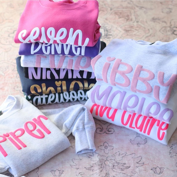Personalized youth Custom Name Sweater Sweatshirt Puff Text
