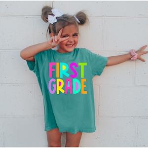 Pre K kindergarten first second third fourth fifth grade shirt, school spirt shirt, bright color text shirt, comfort colors youth