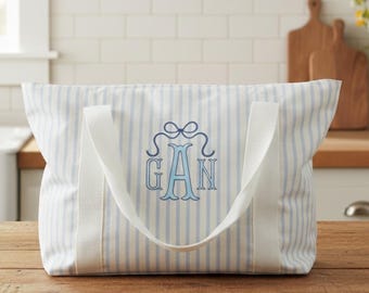 Personalized Embroidered Zip Top Tote Diaper Bag Carry All Tote Gift for Baby Shower