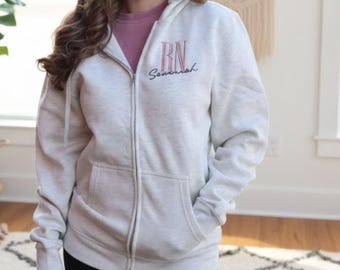 Personalized Nurse Jacket, Gifts for Nurses, Monogrammed full zip Jacket RN Gift, RN Jacket, Monogrammed Sweater Jacket
