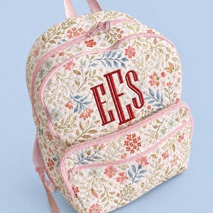 Personalized Quilted Backpack | Floral Backpack | Embroidered Monogram Book Bag | Girls School Backpack | Travel Backpack | Gift for Her