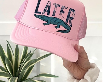 Later Gator Trucker Hat for Men & Women | Funny Quote Teen Snapback | Retro Style Adjustable Cap | Dad Joke Mesh Hat | Alligator Graphic Hat
