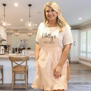 Custom Aprons for Women's Aprons Ruffled with Pockets Hostess Gift Ideas Personalized Apron Pink Aprons Personalized