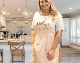 Custom Aprons for Women's Aprons Ruffled with Pockets Hostess Gift Ideas Personalized Apron Pink Aprons Personalized