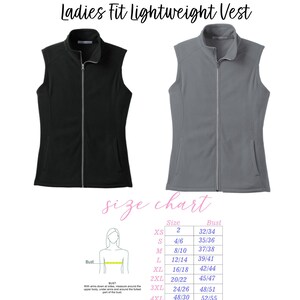 May include: Size chart for a lightweight vest with a zipper closure. The chart shows sizes XS to 4XL with corresponding bust measurements in inches.