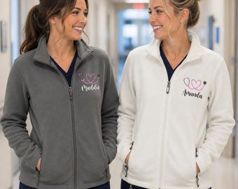 Monogrammed Nurse Full Zippered Personalized Midweight Fleece Nurse Fleece Jacket  Personalized Ladies Nurse Doctor Heart Stethoscope