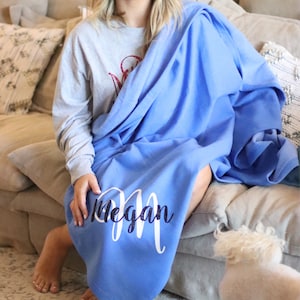 monogrammed blanket/ monogrammed throw/ stadium blanket/ gifts for her/ gifts under 20/ cheer blanket/ football blanket image 1