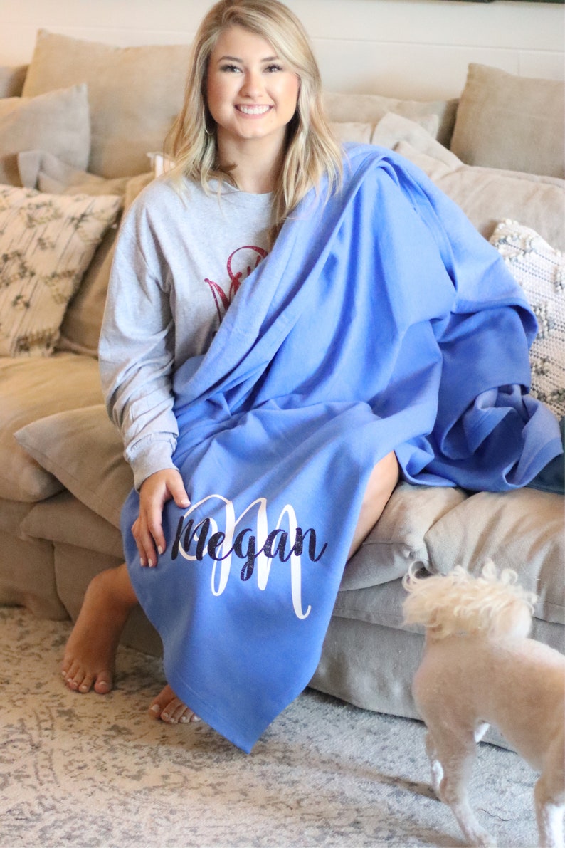 monogrammed blanket/ monogrammed throw/ stadium blanket/ gifts for her/ gifts under 20/ cheer blanket/ football blanket image 1