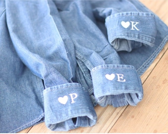 Sleeve Embroidered Denim Button Up Down Bridesmaid Getting Ready Shirts