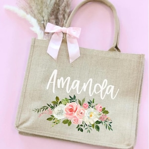 Personalized Bridesmaid Burlap Tote Bag, Custom Bridal Shower Bag, Bachelorette Party Gift Bags, Wedding Day Gift, Bridesmaid Proposal Gift