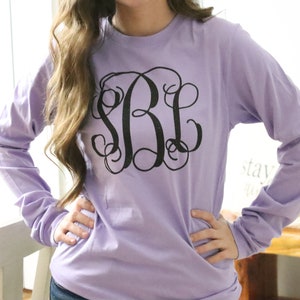 monogram long sleeve shirt, monogrammed crewneck, personalized tee shirt, gifts for her under 20,  long sleeve tee