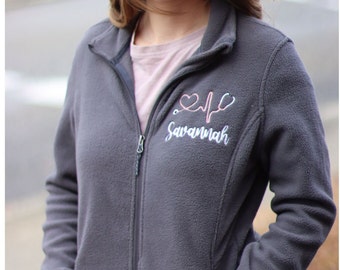 Nurse Gift Nurse fleece jacket, monogrammed fleece jacket, full zip jacket, unisex size jacket, gifts for her, Nurse gift jacket