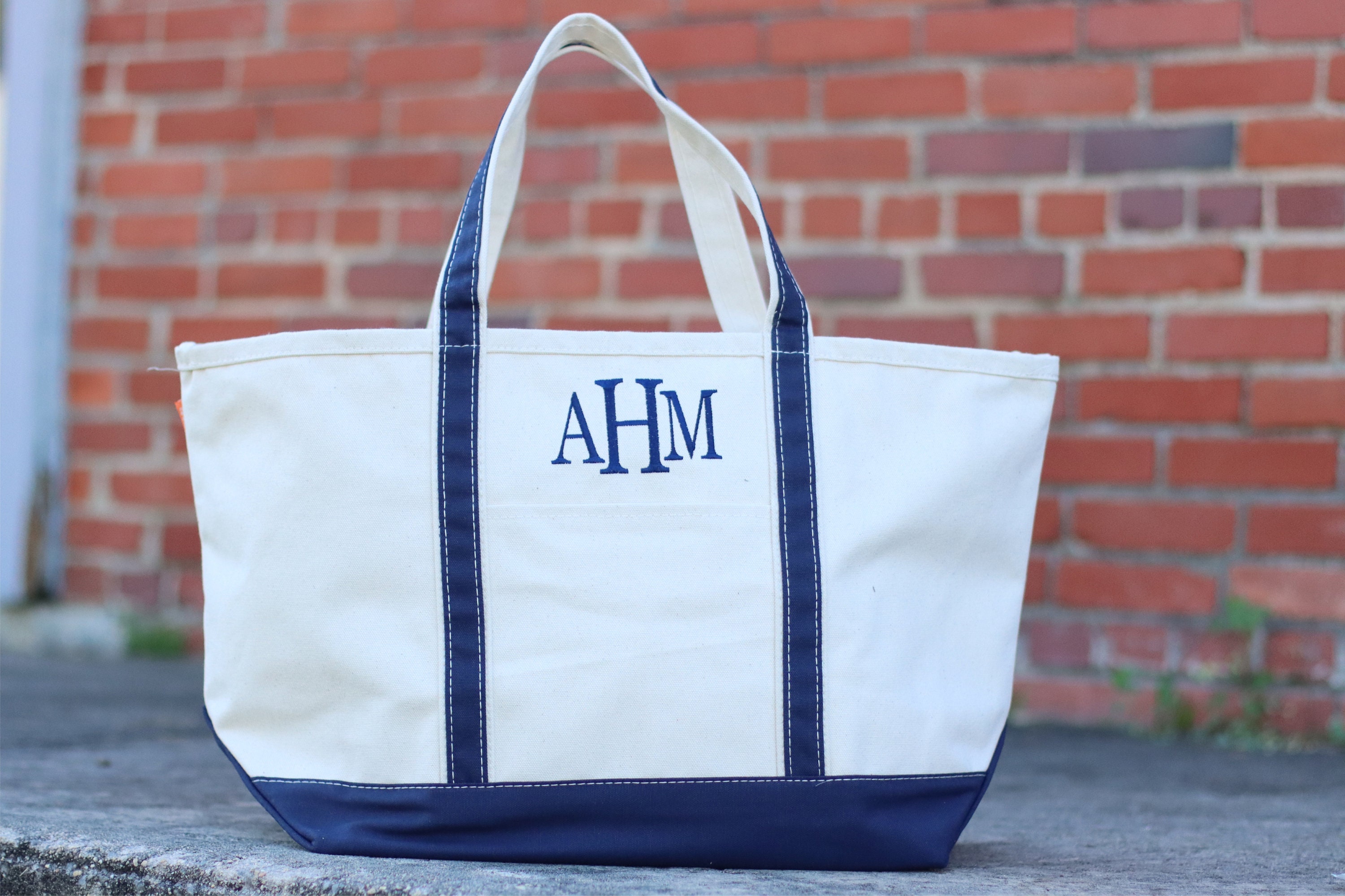 Monogrammed Boat Tote - Medium - Lala Confetti Gray Bag Trim