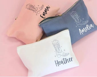Personalized Bachelorette Bags Girls Trip Western Boots Cosmetic Bag Make up Case Nashville Bachelorette Trip Cowgirl Theme