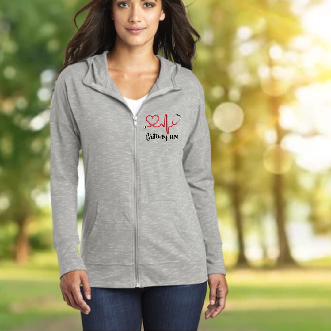 Personalized Nurse Zip up Lightweight Jacket With Hood, Gifts for Nurse