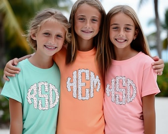 Youth monogrammed Tee shirt, Personalized Shirt, Comfort Colors, Leopard Print Monogram Shirt