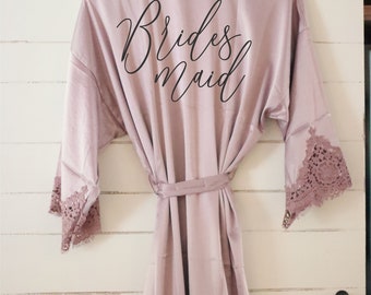 Satin Bridesmaid robe, lace bridesmaid robe, bridesmaid gift, personalized robe, bridesmaid proposal, bridesmaid box