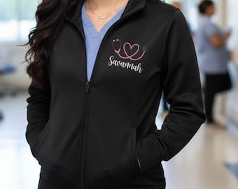 Personalized Nurse Jacket, Gifts for Nurses, Monogrammed full zip Jacket RN LPN Gift, RN Jacket, Monogrammed Jacket