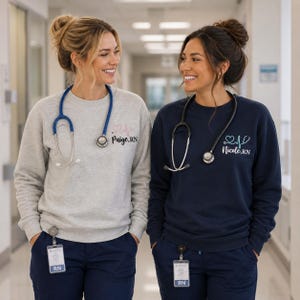Personalized Nurse Sweatshirt, RN Crewneck, Custom Nurse Gift, Embroidered Nurse Shirt, Stethoscope Sweatshirt, Nurse Appreciation Gift