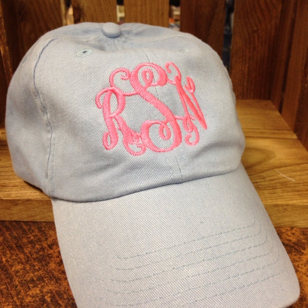 Monogrammed baseball cap, monogrammed hat, monogrammed cap light blue