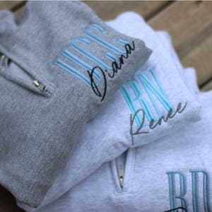 Personalized RN LPN Quarter Zip | CNA Sweatshirt | Custom Sweater for Nurse Graduation Gift | For Her | Embroidered Nurse Sweatshirt