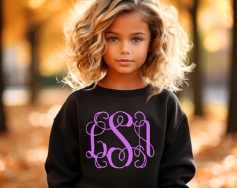 Personalized Youth Monogrammed Sweatshirt, Floral Monogram, Sweaters for Girls