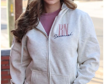 Personalized Nurse Jacket, Gifts for Nurses, Monogrammed full zip Jacket RN Gift, RN Jacket, Monogrammed Sweater Jacket