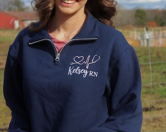 Nurse sweater, Personalized quarter zip, Monogrammed quarter zip, gifts for nurse, nurse gift