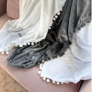 Personalized Embroidered Throw Blanket Monogrammed Blanket Name Blanket Gifts for Her Housewarming Gift Christmas Gift