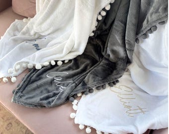 Personalized Embroidered Throw Blanket Monogrammed Blanket Name Blanket Gifts for Her Housewarming Gift Christmas Gift