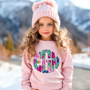 Personalized Youth Monogrammed Sweatshirt, Floral Monogram, Sweaters for Girls