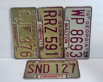 1976 Vintage Georgia License Plates - Gwinnett & Walton County - Set of 4