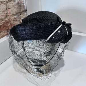 Vintage Ladies Hat Silver Black Mesh Birdcage Net Union Made Mid Century Pillbox Black Pillbox Hat Veil Vintage - Etsy main image 2