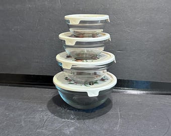 Vintage Glass Nesting Bowl Set: Apple Lids, Multi-Functional
