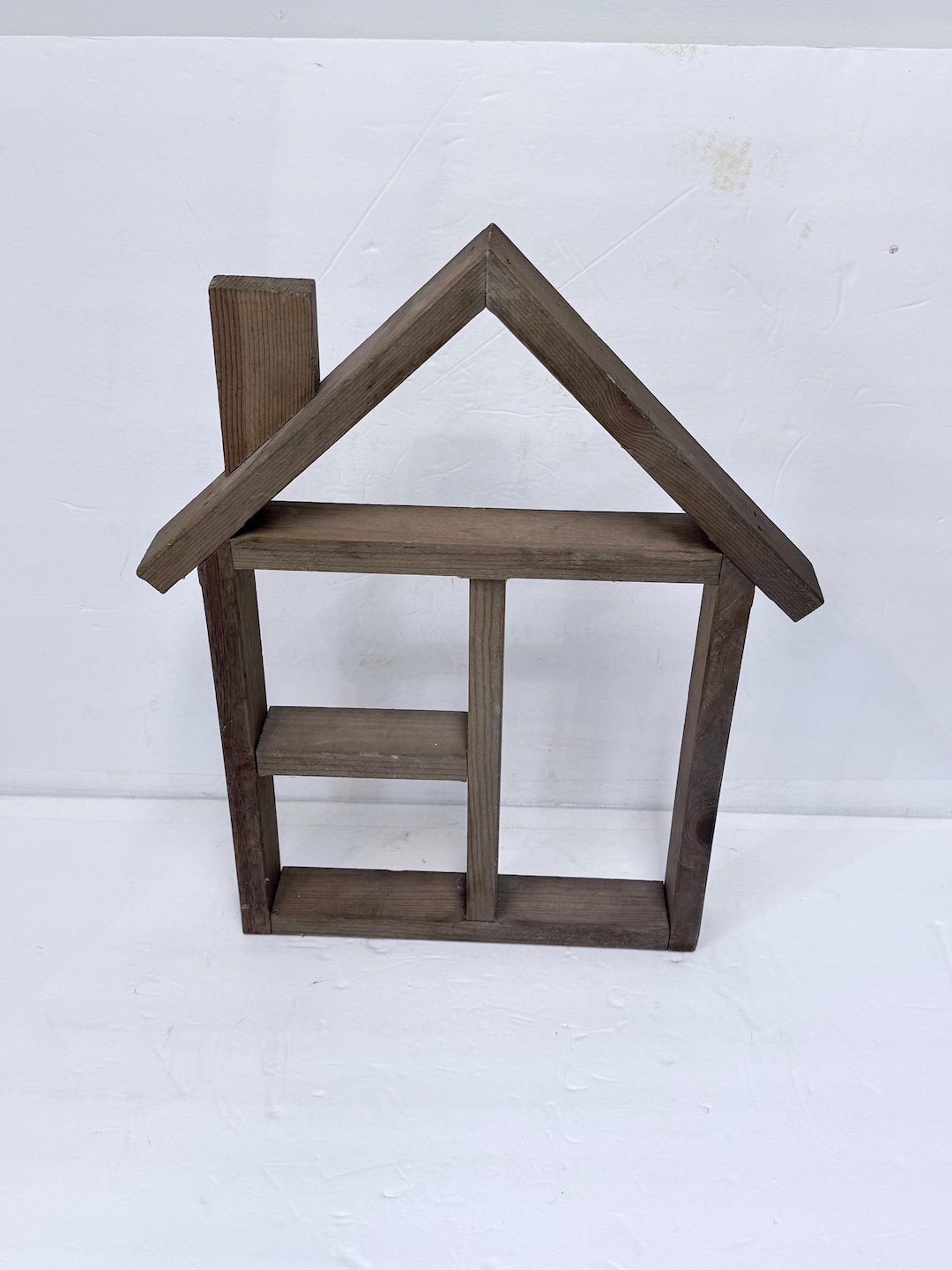 Wood House Shaped Shelf Shadow Box, Rustic Wooden Trinket Display ...